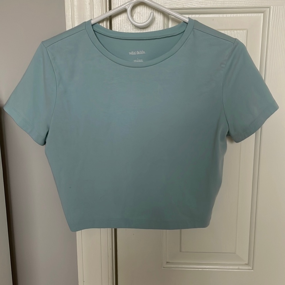 Blue short sleeve crop top